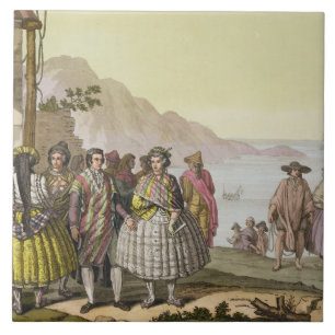 Azulejo De Cerámica Hombres y mujeres en el traje elaborado, Chile, de