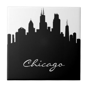 Azulejo De Cerámica Horizonte blanco y negro de Chicago