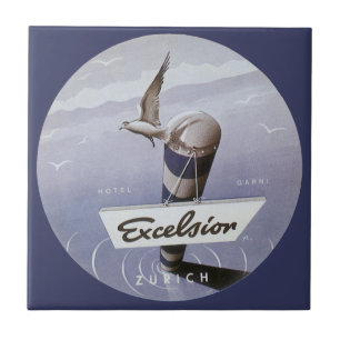 Azulejo De Cerámica Hotel Excelsior de Viajes Antiguos Zurich Suiza