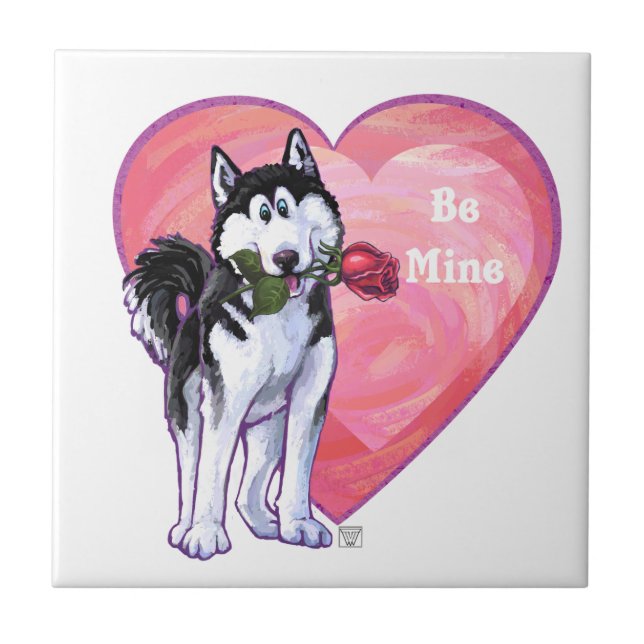 Azulejo De Cerámica Husky El día de San Valentín (Frente)