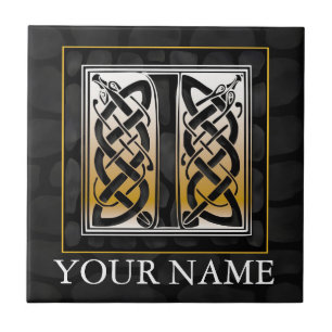 Azulejo De Cerámica I "Your Name" Celtic Black Stone Monograma Tile