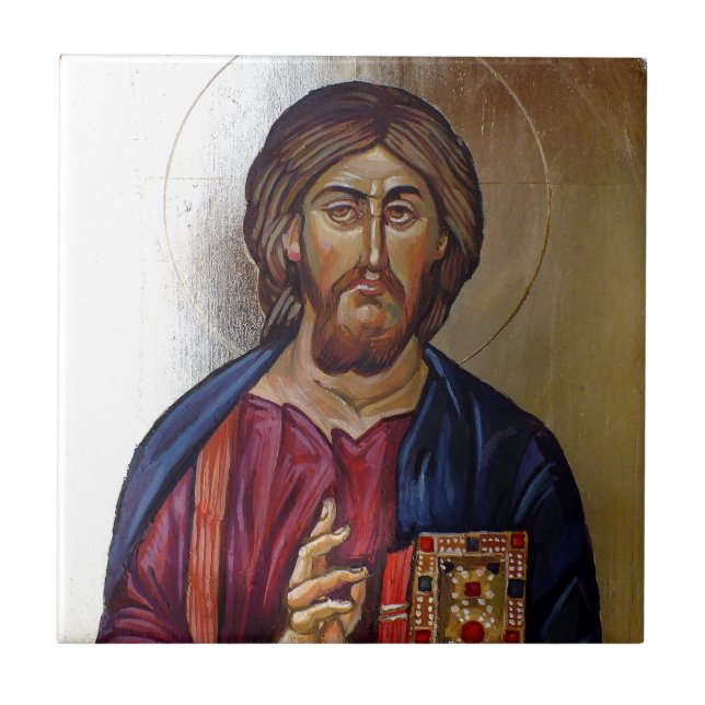 Azulejo De Cerámica Icono bizantino de Cristo Pantocrator (Frente)