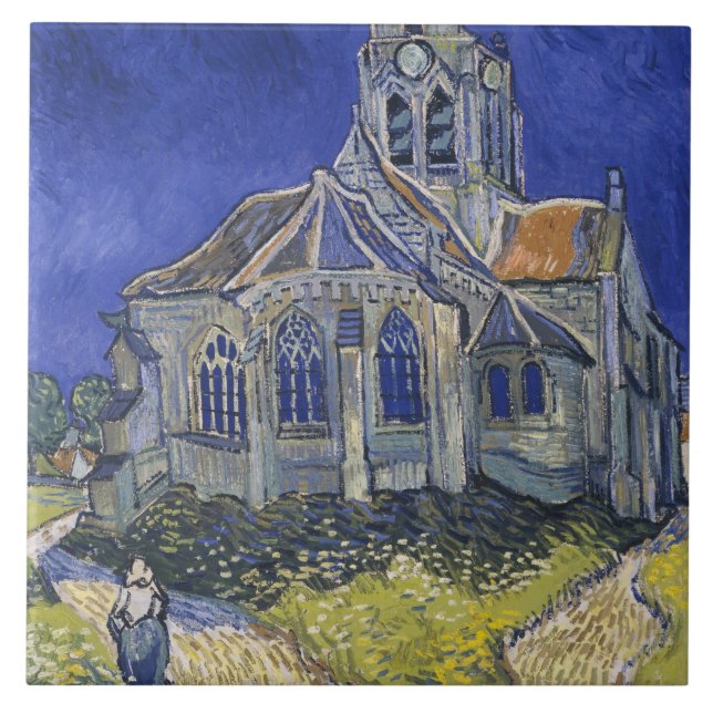 Azulejo De Cerámica Iglesia de Auvers por Vincent van Gogh (Frente)