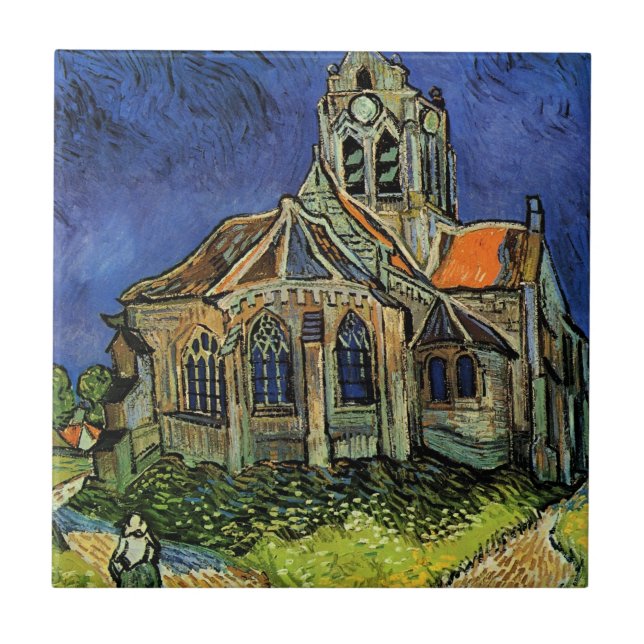 Azulejo De Cerámica Iglesia de Auvers-sur-Oise por Vincent van Gogh (Frente)