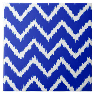 Azulejo De Cerámica Ikat Chevrons - azul cobalto y blanco