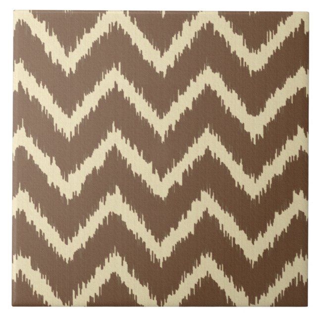 Azulejo De Cerámica Ikat Chevrons - Marrón chocolate y tostado (Frente)