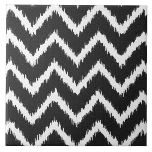 Azulejo De Cerámica Ikat Chevrons - Negro y blanco