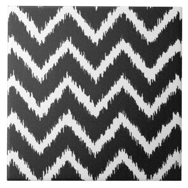 Azulejo De Cerámica Ikat Chevrons - Negro y blanco (Frente)