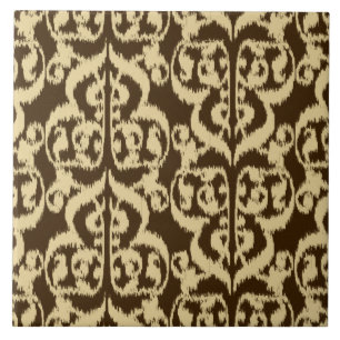 Azulejo De Cerámica Ikat Damask morisco - marrón chocolate y bronceado