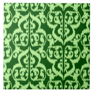 Azulejo De Cerámica Ikat Damask Morisco - verde pino y menta