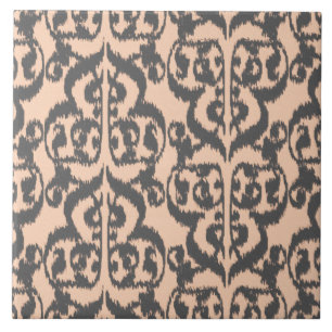 Azulejo De Cerámica Ikat Moorish Damask - gris de melocotón y carbón v