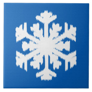 Azulejo De Cerámica Ikat Snowflake - Azul cobalto y blanco