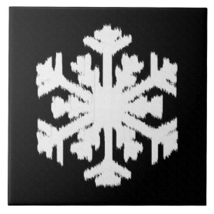 Azulejo De Cerámica Ikat Snowflake - Blanco y negro