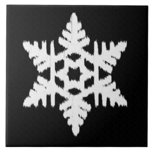 Azulejo De Cerámica Ikat Snowflake - Blanco y negro