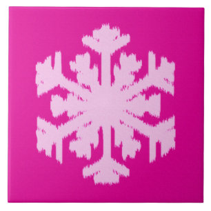 Azulejo De Cerámica Ikat Snowflake - Fuchsia y el hielo rosado