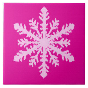 Azulejo De Cerámica Ikat Snowflake - Fuchsia y el hielo rosado