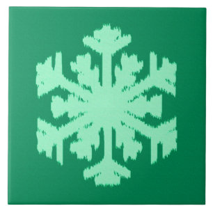 Azulejo De Cerámica Ikat Snowflake - Pino y verde menta