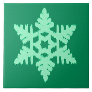 Azulejo De Cerámica Ikat Snowflake - Pino y verde menta