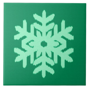 Azulejo De Cerámica Ikat Snowflake - Pino y verde menta