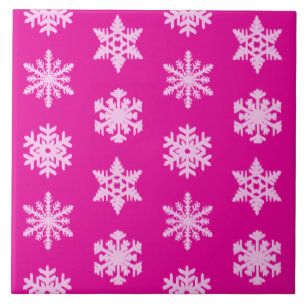 Azulejo De Cerámica Ikat Snowflakes - Fuchsia y el hielo rosado
