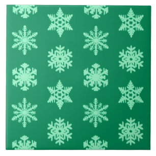 Azulejo De Cerámica Ikat Snowflakes - Pino y verde menta