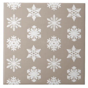 Azulejo De Cerámica Ikat Snowflakes - Taupe tan y blanco