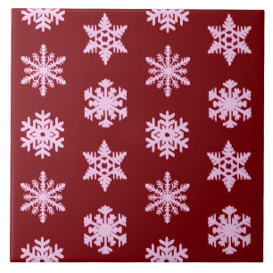 Azulejo De Cerámica Ikat Snowflakes - Vino de Borgoña y rosa