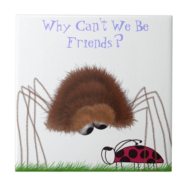 Azulejo De Cerámica Ilustracion Cute Spider Y Ladybug (Frente)