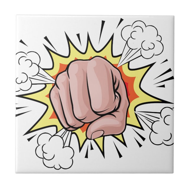 Azulejo De Cerámica Ilustracion de estallido del puño (Frente)