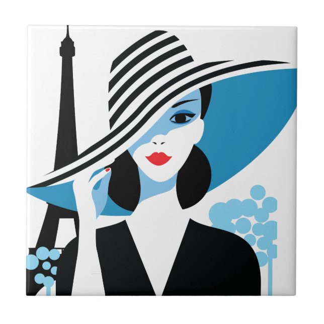 Azulejo De Cerámica ilustracion de moda de moda francés (Frente)