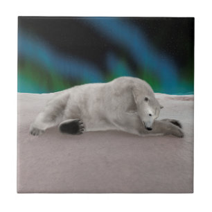 Azulejo De Cerámica Ilustración pacífica de oso polar ártico en la nat