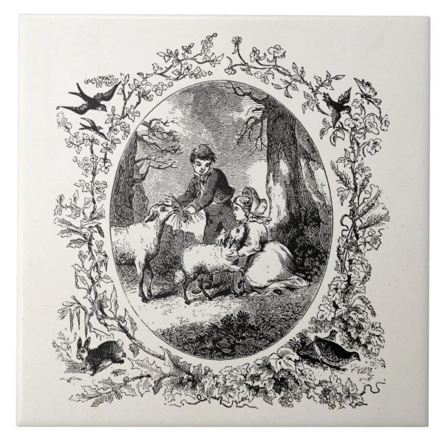 Azulejo De Cerámica Ilustracion personalizado ovejas de los niños w (Frente)