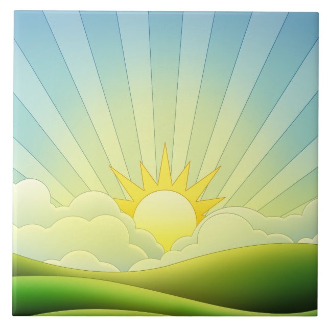 Azulejo De Cerámica ilustracion Sun (Frente)