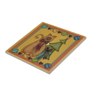 Azulejo De Cerámica Imagen de árbol de Navidad para gatos Kitty