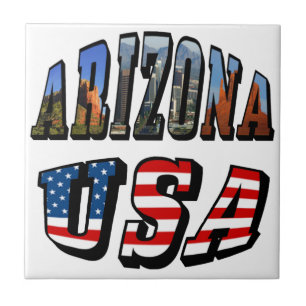 Azulejo De Cerámica Imagen de Arizona y texto de bandera de EE. UU.