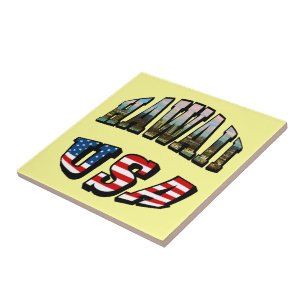 Azulejo De Cerámica Imagen de Hawaii y texto de bandera de Estados Uni