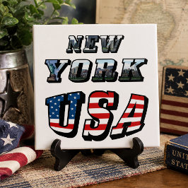 Azulejo De Cerámica Imagen de Nueva York y texto de la bandera de EE. 