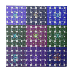 Azulejo De Cerámica Impresión artística azul y púrpura a cuadros