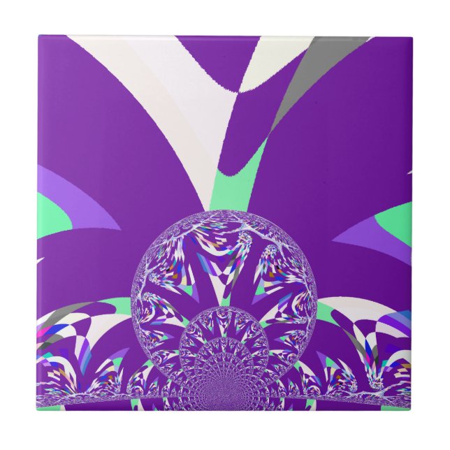 Azulejo De Cerámica Impresión de arte azul cian kaleidoscope (Frente)