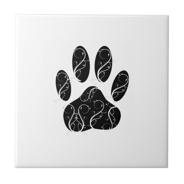 Azulejo De Cerámica Impresión de garras de perro negro con aromas blan (Frente)