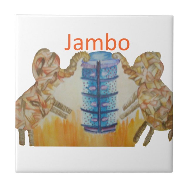 Azulejo De Cerámica Impresión de Jambo Jumbo African Kids Elephants (Frente)