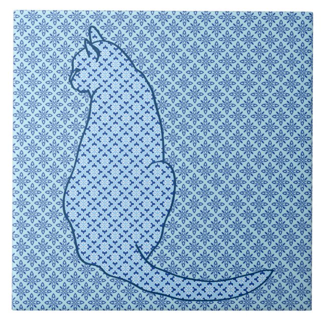 Azulejo De Cerámica Impresión de kimono azul para gato japonés (Frente)