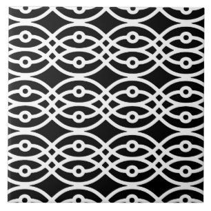 Azulejo De Cerámica Impresión de Kimono, blanco sobre negro