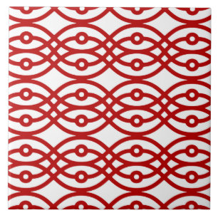 Azulejo De Cerámica Impresión de kimono, blanco y rojo oscuro