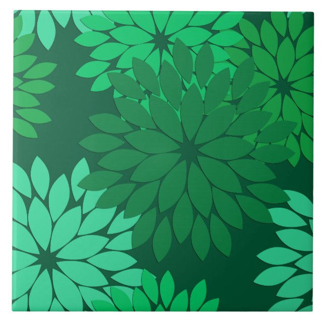 Azulejo De Cerámica Impresión de kimono floral moderna, verde esmerald (Frente)