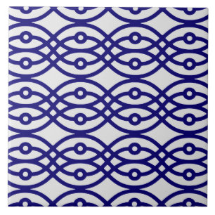 Azulejo De Cerámica Impresión de kimono, gris plateado y azul marino