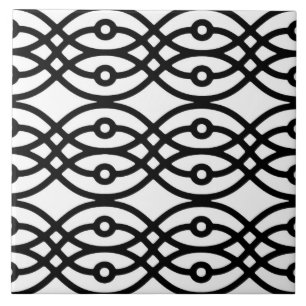 Azulejo De Cerámica Impresión de Kimono, negro sobre blanco