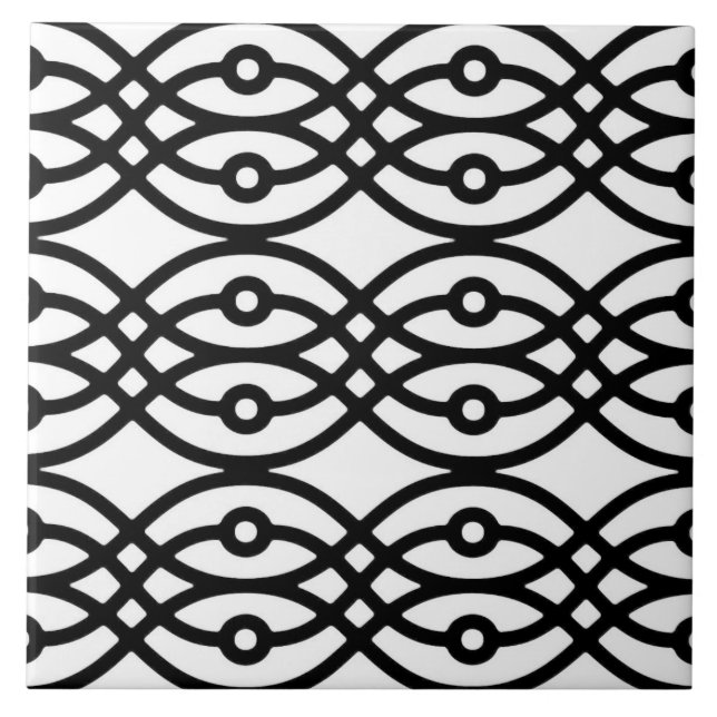 Azulejo De Cerámica Impresión de Kimono, negro sobre blanco (Frente)