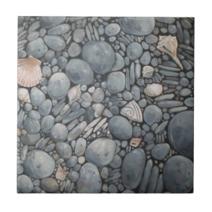 Azulejo De Cerámica Impresión de pintura de guijarros y conchas de pla