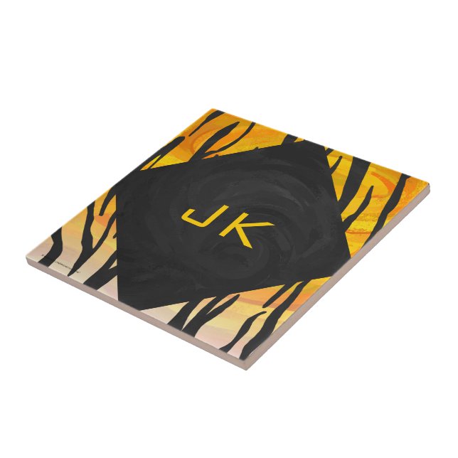 Azulejo De Cerámica Impresión de tigre negro y Naranja (Lado)